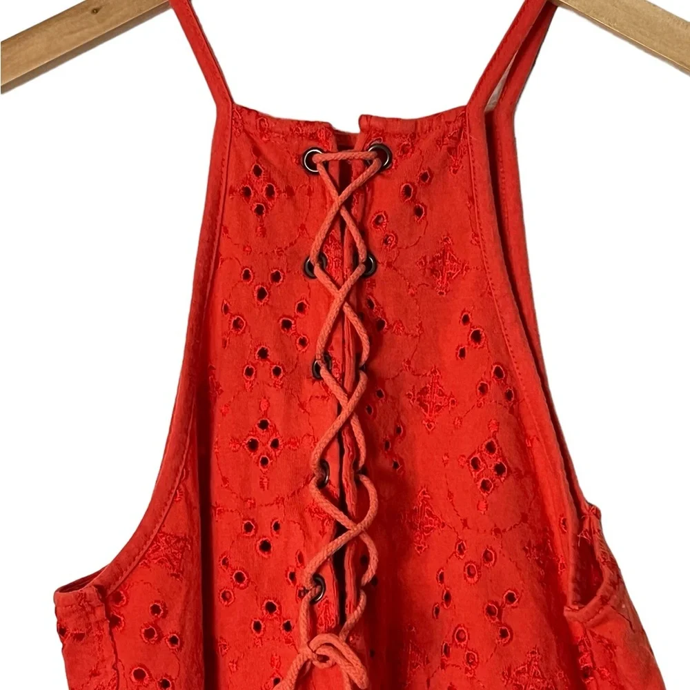 Free People | Dream Date orange cutaway eyelet lace back tank top size m…